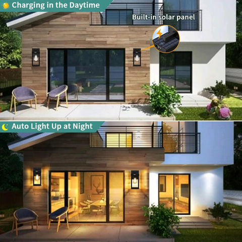 Solar Wall Light Outdoor With Motion Sensor Three Lighting Modes Waterproof Porch Sconce With Clear Panels installed on house
