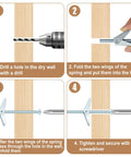 Installation steps for 100 Pack Quarter Inch By Four Inch Toggle Bolts With Butterfly Nuts For Drywall Heavy Duty Wall Anchors