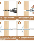 200 Piece Toggle Bolt Kit With Wing Nuts For Drywall One Quarter Inch By Three Inch Heavy Duty Wall Anchors Includes Toggle Bolts And Butterfly Nuts For Home Projects And Small Renovations. installation steps with drill and toggle wings in drywall