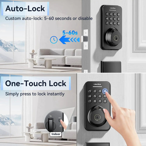 No Sweat Smart Fingerprint Door Lock With Lightning Fast Zero Lag App Unlock And Smooth Turn Handle Set In Glossy Black For Rock Solid Front Door Security
