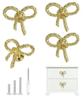 Gold Bow Cabinet Knobs 4 Pack Set for dresser drawers cupboards and wardrobe doors with brushed finish includes screws