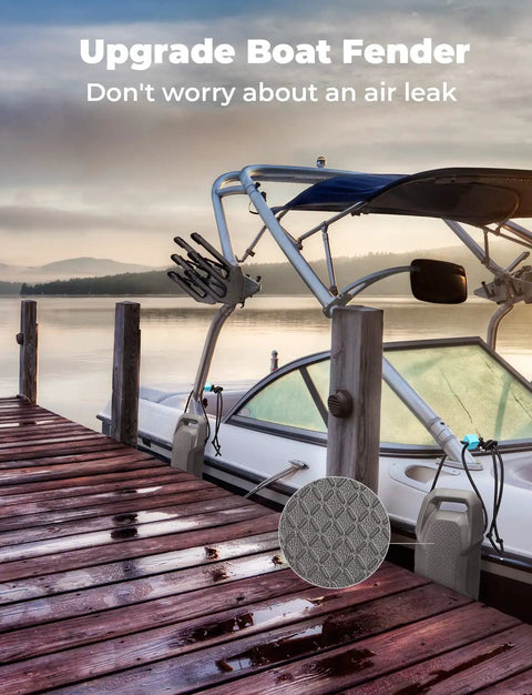 Boat docked with Non Inflatable Boat Fenders For Docking Upgraded Ergonomic Eco Friendly Dock Bumpers visible