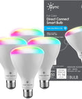 Color Changing BR30 LED Flood Light Bulbs Four Pack, WiFi Smart Bulbs For Home, Works With Alexa And Google Assistant, 9.5W