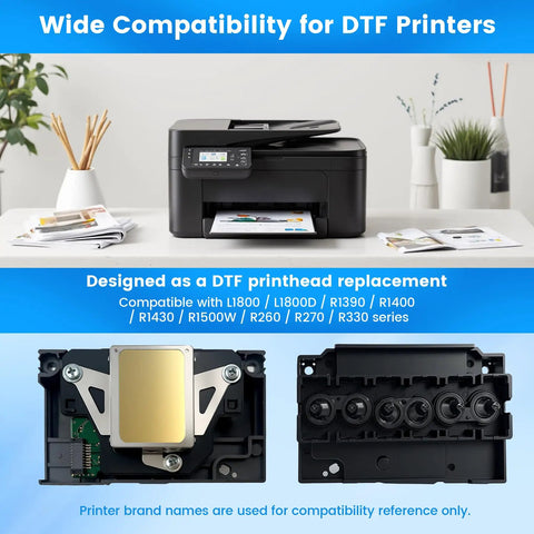L1800 DTF Printhead Replacement For L1800D 1390 1400 1430 1500W R260 R270 R330 Printers on a white desk