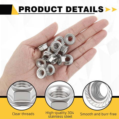 Killer Grade M6 Serrated Flange Nuts 100 Pack Built Hella Tough From Rust Free 304 Stainless Steel Heavy Duty Hexagon Bolts in hand
