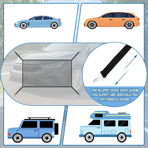 Top Rated Heavy Duty Grille Mesh Guard For Tesla Cybertruck 2024 Plus Radiator Cover shown with adjustable safety net.