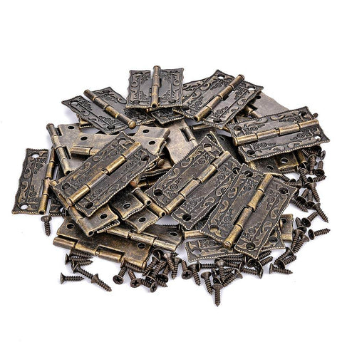 40 Piece Bronze Engraved Hinge Kit For Antique Boxes And Jewelry Boxes Vintage Style Zinc Alloy Decorative Hinges shown