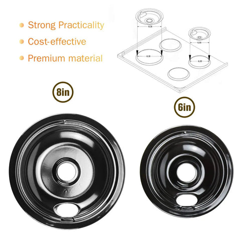 Black Porcelain Drip Pan Set 4 Pack Replacement For Frigidaire Electric Range Stove Burners 5304430149 5304430150