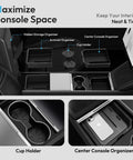 Tesla Center Console Organizer Tray for Model Y Juniper 2025-2026 and Model 3 Highland 2024-2026 with smooth slide and custom fit