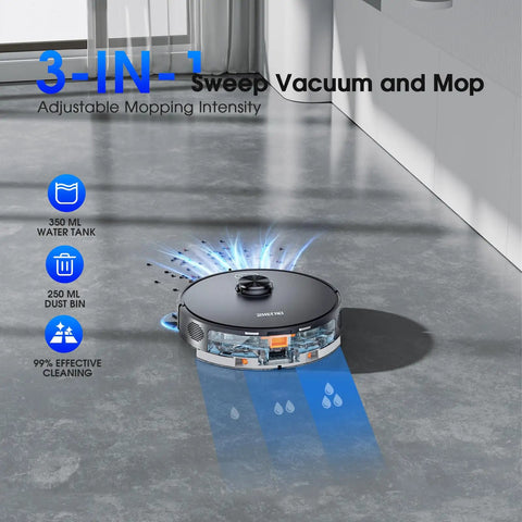 LiDAR Mapping Robot Vacuum And Mop With Smart Navigation WiFi App Alexa Voice Control Obstacle Avoidance Strong Suction for Home Cleanup, gray color, on hard floor
