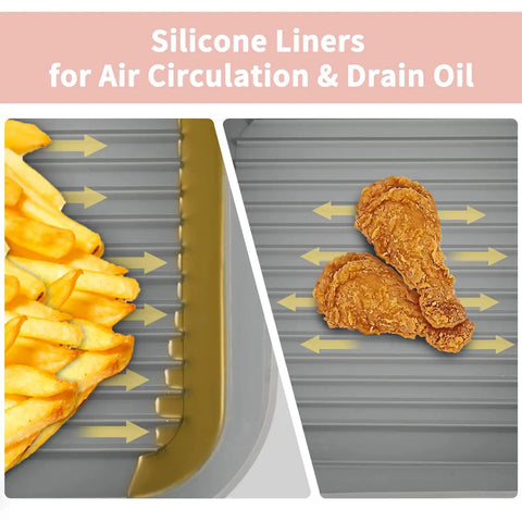 2 Pack 8 Inch Foldable Square Silicone Air Fryer Liners For 4 Qt To 6 Qt, Reusable Air Fryer Inserts And Covers, Grey and Pink