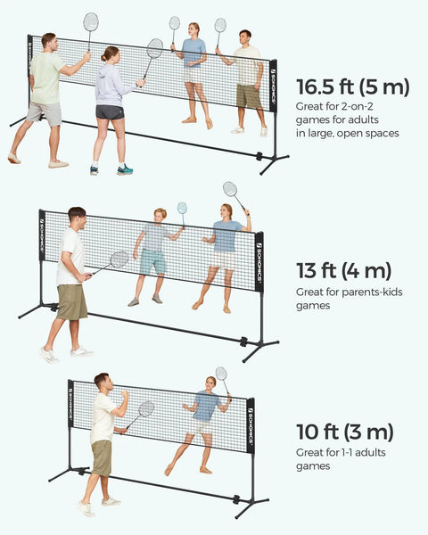 People playing with 10 Ft Badminton Net With Height Adjustable Poles And Clear Height Marks For Badminton Tennis Beach Volleyball Foldable Nylon