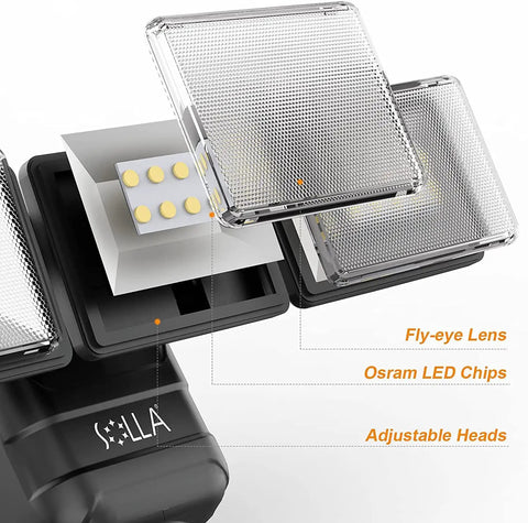 Alkaline Battery Motion Sensor Outdoor Lights 750LM Wireless Flood Lights with 5000K IP65 LED security, close-up of LED chips