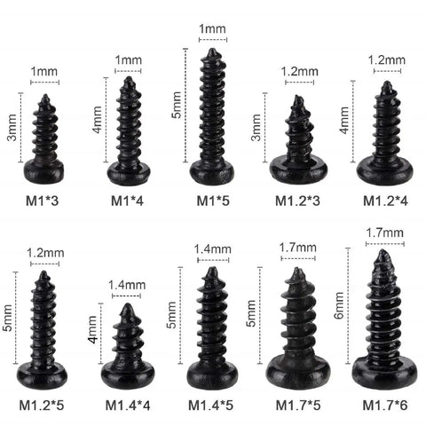 Miniature Phillips Screw Assortment Kit 1000Pcs Tiny Self Tapping Screws For Glasses Watch Clock M1 M1.2 M1.4 M1.7 Sizes