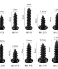 Heavy Duty M1 M1.2 M1.4 M1.7 Carbon Steel Screw Assortment With Phillips Pan Heads for Electronics and Home Jobs, 10 sizes shown.
