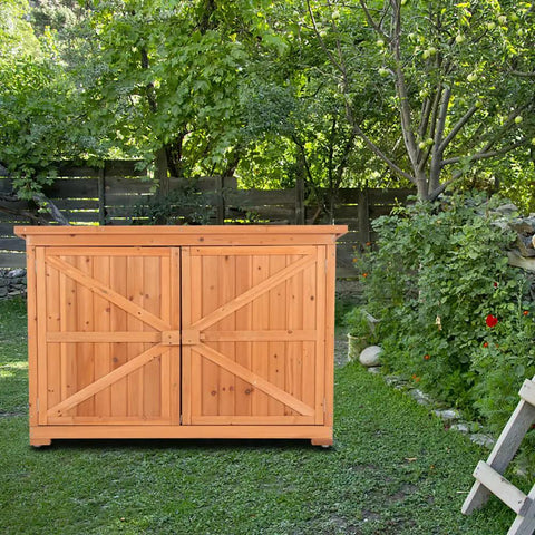 Outdoor Wooden Storage Shed With Extra Large Capacity Garden Tool Cabinet Weather Resistant Patio Organizer