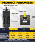 Heavy Duty 250W AC Gear Reducer Motor With Gearbox And Bracket, dimensions and specifications displayed