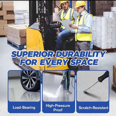Epic High Gloss Colored Epoxy Garage Floor Paint Kit With Durable Concrete Sealer for marble texture in a warehouse setting.
