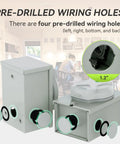 Pre Drilled 50 Amp Generator Inlet Box With Nema Ss2 50P Socket showing four pre-drilled wiring holes for easy installation.