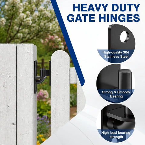 Beefy 6mm Steel Heavy Duty Gate Hinges Two-Pack, 600Lb Per Pair mounted on a wooden gate with rust-proof e-coating