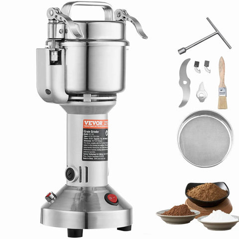Beast Power 2000W Electric Grain Mill Grinder with 750g Capacity, stainless steel body, accessories, for dry grains and spices