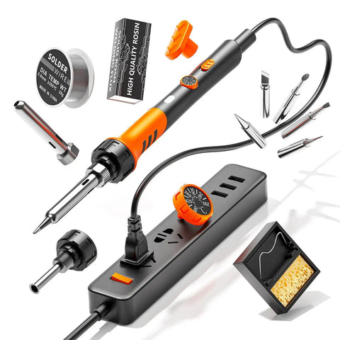 60W Adjustable Temperature Soldering Iron Kit With 9 In 1 Accessory Set Five Tips Solder Wire Stand For Easy Electronics Repair And DIY Soldering At Home For Hobbyists