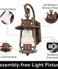 Large Rustic Lantern Outdoor Wall Sconce In Vintage Rust, Weatherproof 110V Lighting Fixture With Frosted Shade, Oil Rubbed Bronze, UL Listed