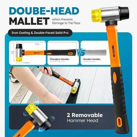Double-head mallet from Universal Floor Installation Kit with Tapping Block Double Sided Notches Contour Gauge Pull Bar
