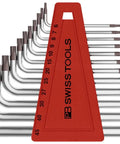PB-410.H6-45 Short Torx Key L-Wrench Set T6-T45, alloy steel with powder-coated red holder, hex and torx heads visible.