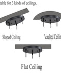 Mounting options for Three Light Modern Glass Pendant Chandelier with Amber Glass Shades on sloped, vaulted, and flat ceilings.