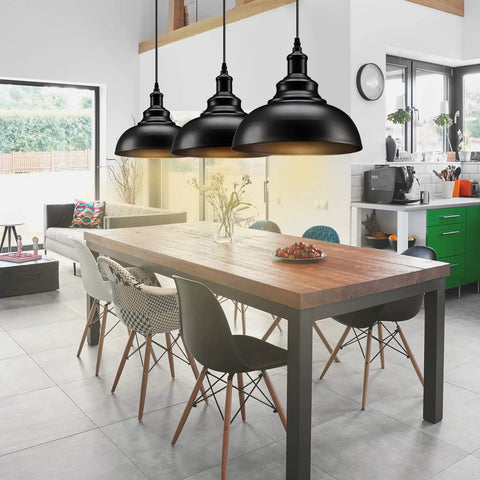 Sick Matte Black Industrial Pendant Lights Duo For Kitchen Island And Dining Room Farmhouse Vintage Hanging Ceiling Lamps 2 Pack over table