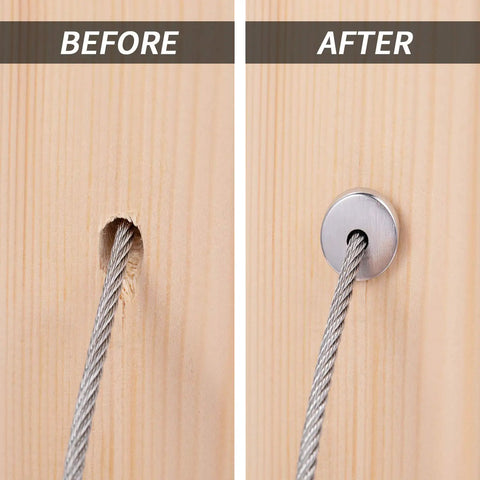 Comparison of cable installation with and without Heavy Duty Marine Grade T316 Stainless Steel Cable Protector Sleeves Kit for wood posts.