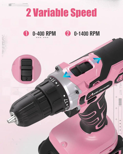 20V Max Cordless Drill Kit With Battery And Charger Two Speeds Three Eighths Inch Keyless Chuck Nineteen Position Clutch