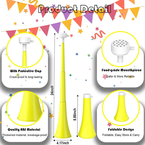 24 Inch Collapsible Stadium Horn for Loud Crowd Cheering, ABS Air Horn Noise Maker with protective cap and foldable design.
