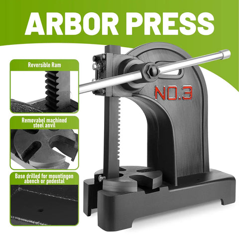 Rough And Ready Cast Iron Arbor Press With 3 Ton Manual Handwheel And 12 Inch Stroke Solid Desktop Bench Tool For Easy Stamping Punching And Precision Metalworking Tasks
