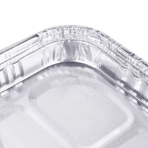 Close-up of 25 Pack 1/4 Size Cookie Sheet Baking Pans 12.8 By 8.9 Inch Heavy Duty Nonstick Aluminum Foil Trays showing corner detail