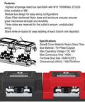 Heavy Duty 400A 12V 48V DC Copper Busbar Power Distribution Block showing two color variants and specifications for vehicle battery setups.