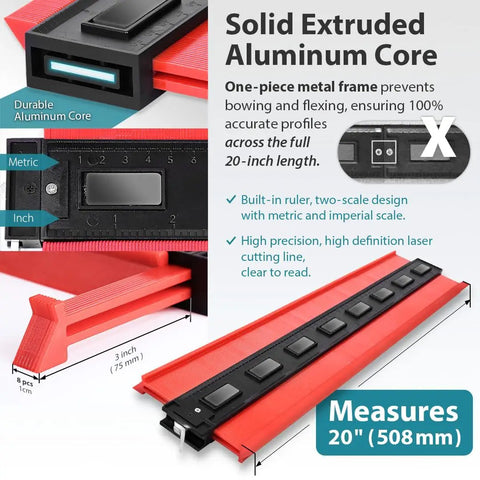 Metal Locking Magnetic Contour Gauge 20 Inch Twin Scale Duplicator With Locking Pins shown with aluminum core details.