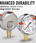 Two glycerin-filled pressure gauges, 0–3000 psi, 2.5-in dial, stainless steel case, 1/4-in NPT lower mount.