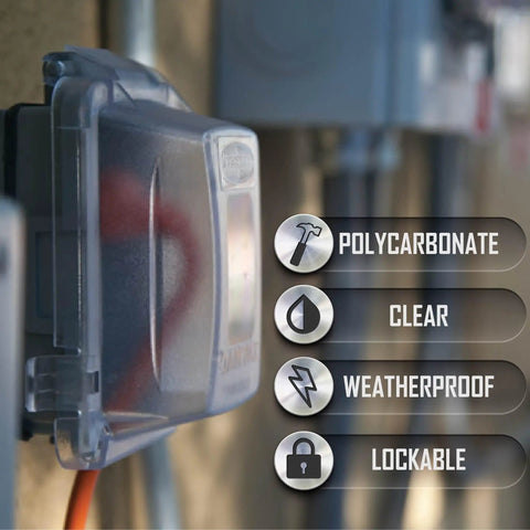 Side view of polycarbonate Weatherproof In-Use Electrical Outlet Cover 1-Gang With Horizontal Or Vertical Mount Outdoor Ready 2.75 Inch Clear Box Cover