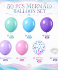 Sea Theme Confetti Balloons Party Kit 50Pcs 12 Inch Iridescent Pink Purple Blue Teal For Princess Birthday Bash Decor Ocean Theme