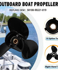 14 Inch Diameter 21 Pitch Aluminum Outboard Propeller Right Hand Rotation 15 Spline 3 Blades Fits 50 140HP Motors Image