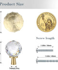 Crystal Glass Cabinet Knobs Set Of 6 With Screws, dimensions and screw size illustration, faceted clear crystal on gold base