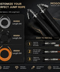 Weighted Jump Rope for HIIT and MMA Training with Carbon Fiber Handle, interchangeable 3m ropes, and installation guide