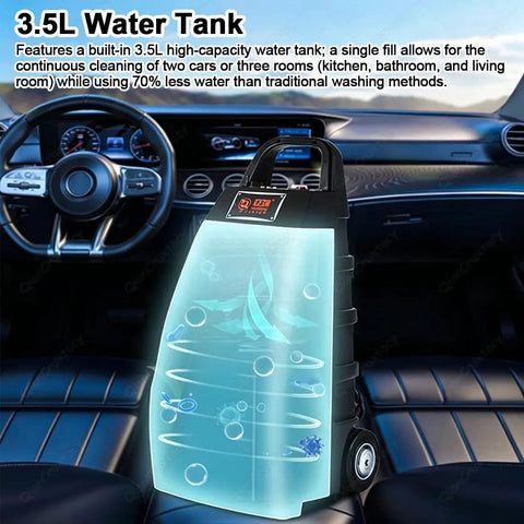 QianCruxtacy Handheld Steam Cleaner With 3.5L Tank features a clear water tank for efficient deep cleaning in cars and homes.