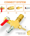 Brass Four-Way Pipe Fitting Cross, 1/4 Inch NPT Female Threads, Barstock Quality, part of a connection system displayed in diagram.