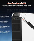 Rock Solid LiFePO4 Ups Battery Backup And Surge Protector With Pure Sine Wave Output And Eight Outlets Dual Metal Case, 14"D x 4"W x 10"H design.