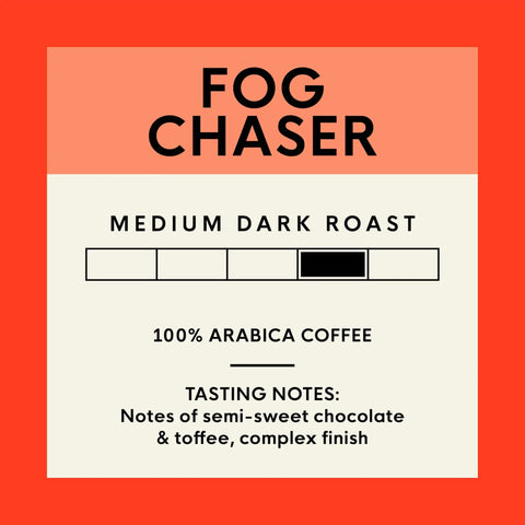 Fog Chaser Medium Dark Roast K Cup Compatible Coffee Pods 80 Count Single Serve Compostable Pods With Notes Of Semi Sweet Chocolate And Toffee For A Bold Morning Boost label