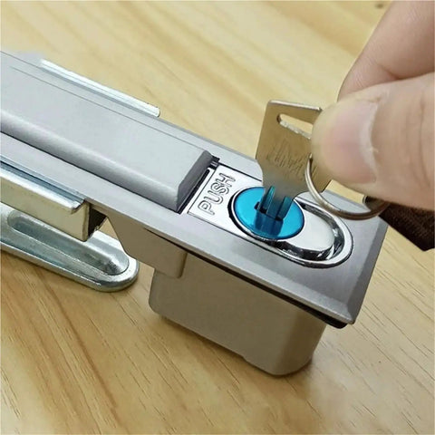 Heavy Duty Industrial Cabinet Switch Power Distribution Box Lock With Key Handle For Secure Machine Equipment And Furniture Hardware Use, close-up of key insertion.