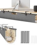 2 In 1 Under Desk Cable Management Tray And Privacy Panel with Dual Sided Felt Cord Organizer mounted on home office desk, gray khaki